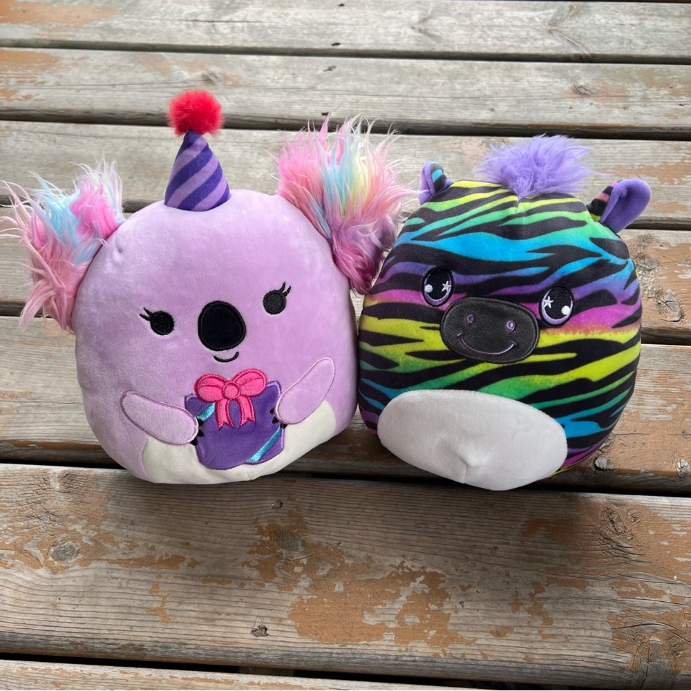 Squishmallows Plush Lot - Birthday Koala & Rainbow Zebra - 8 Inch